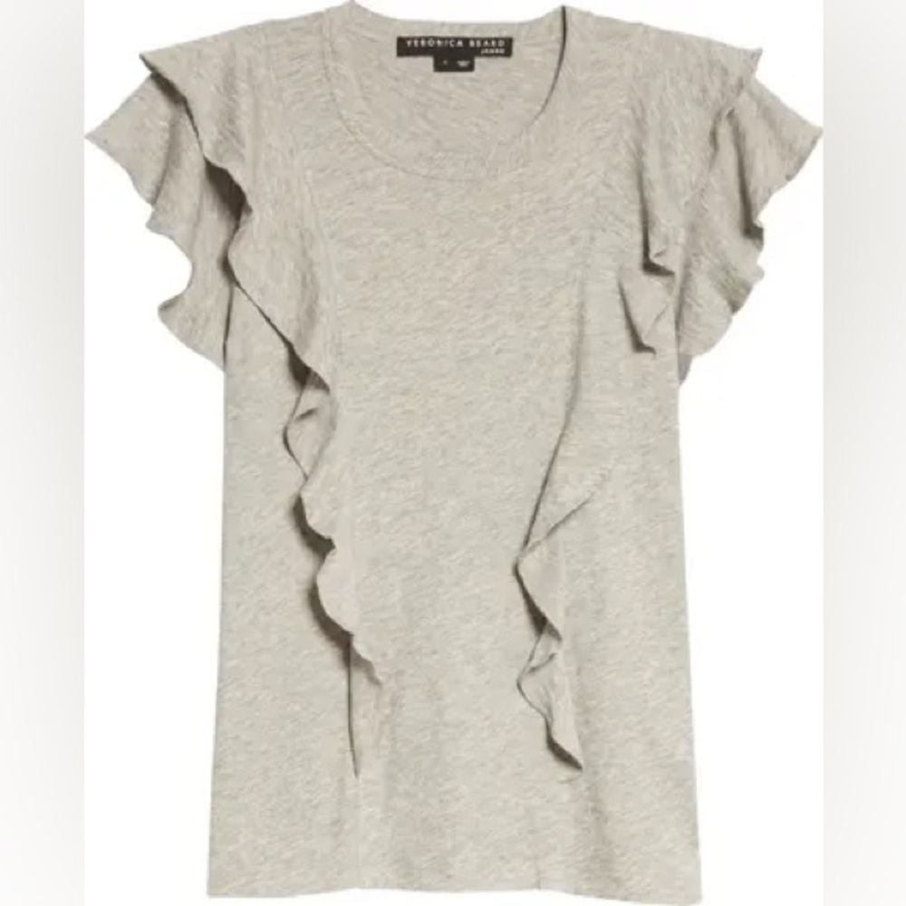 Veronica Beard Bea Ruffle T-Shirt SzXS Grey